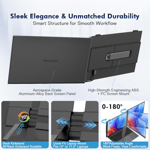 Image of Blackview Laptop Screen Extender 14 inch FHD IPS, 1.3lbs 0.17 inch Ultra-Slim | 4.5mm ultra-slim, 14 inch 1080 FHD IPS, 180 rotate, dual-screen, plug & play, USB-C /HDMI, works with Mac /Windows /Android /Switch