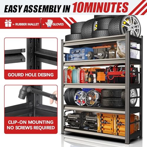Metallitrend GARAGE SHELVING 72 Inch H, 3000 Lb. Heavy Duty Storage Shelving Unit | Adjustable 5-Tier Metal Garage Storage Shelves thumb #5