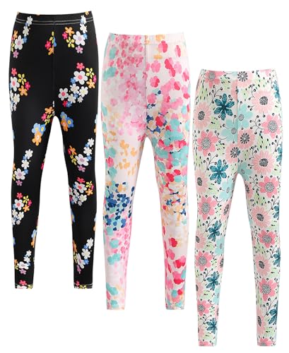 Happy Cherry Girls Printed Leggings 3 Pack Athletic Leggings for Girls 4-13 Years Yoga Pants Tights Trousers for Kids