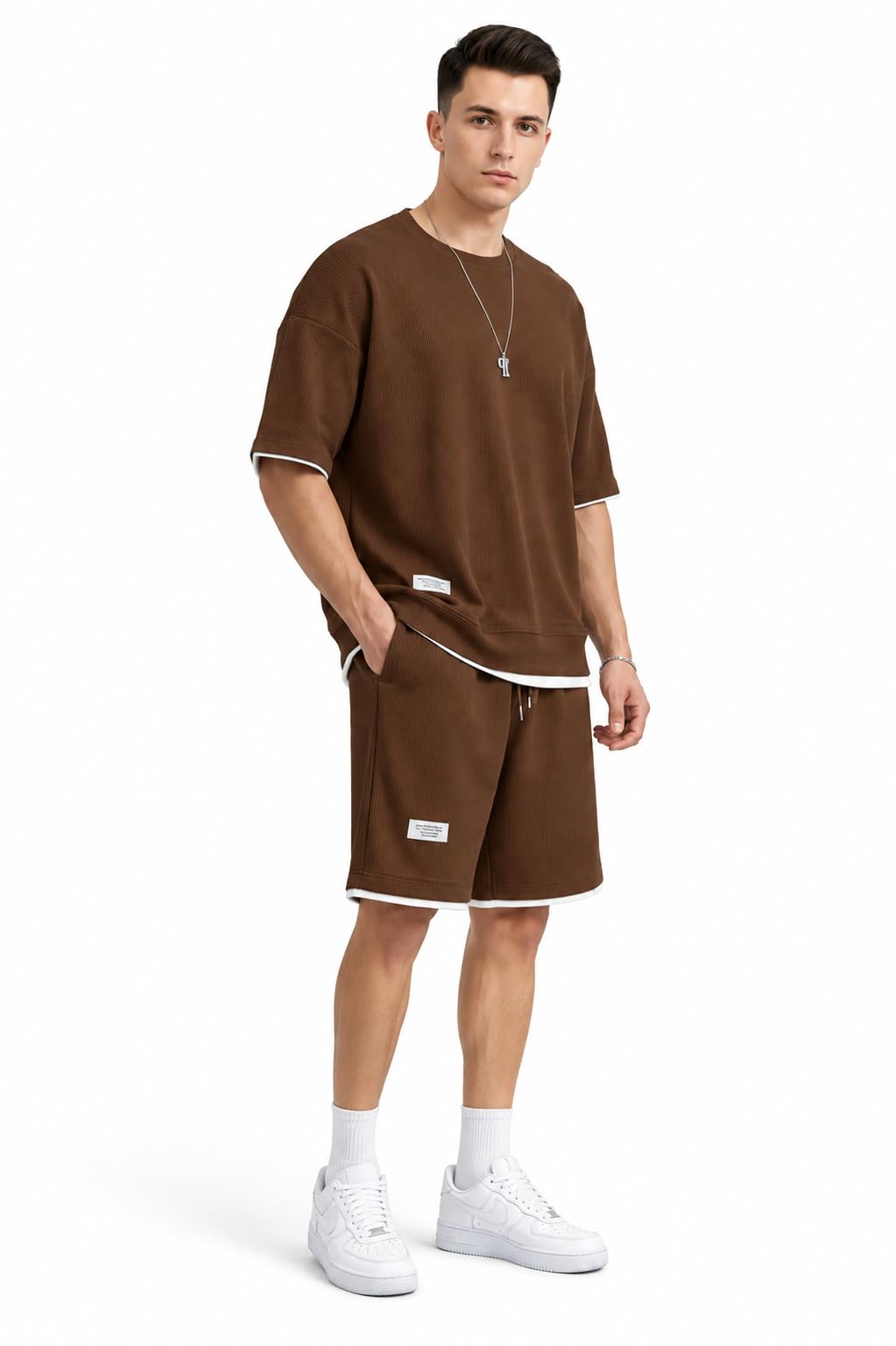 Men's Oversized T-Shirt and Shorts Set | Matching Co-ord Set, Drawstring Waistband, Casual Loungewear, Relaxed Fit, Crew Neck-picture-38