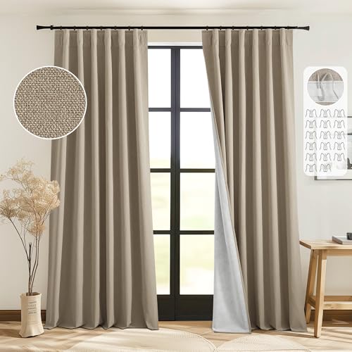 StangH Faux Linen 100% Blackout Curtains 84 inch Length...