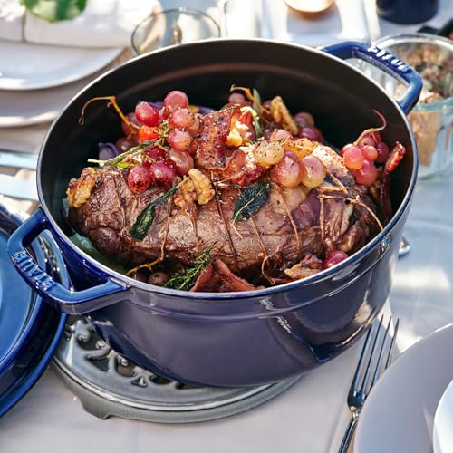 Image of Staub Cast Iron 7-qt Round Cocotte - Dark Blue, Made in France