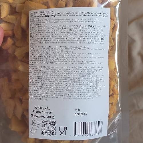 Gefriergetrocknete Mango | XL 300g Ohne Zuckerzusatz Mangos Gefriergetrocknet | Freeze Dried Fruit Mangoe Getrocknet | Trocken Früchte Keine Zusätze | Trockenmango ZingyZoo