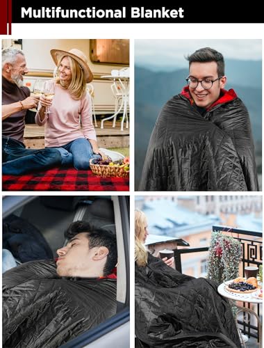 E EASTSTORM Reisedecke Autodecke, 300gsm Hautfreundliche Flanell-Innenausstattung mit Kissenverpackung, PU 3000 Wasserdicht, Warme Winddichte Camping Outdoor Decke, Hoodie Decke Geschenk, 200x140CM