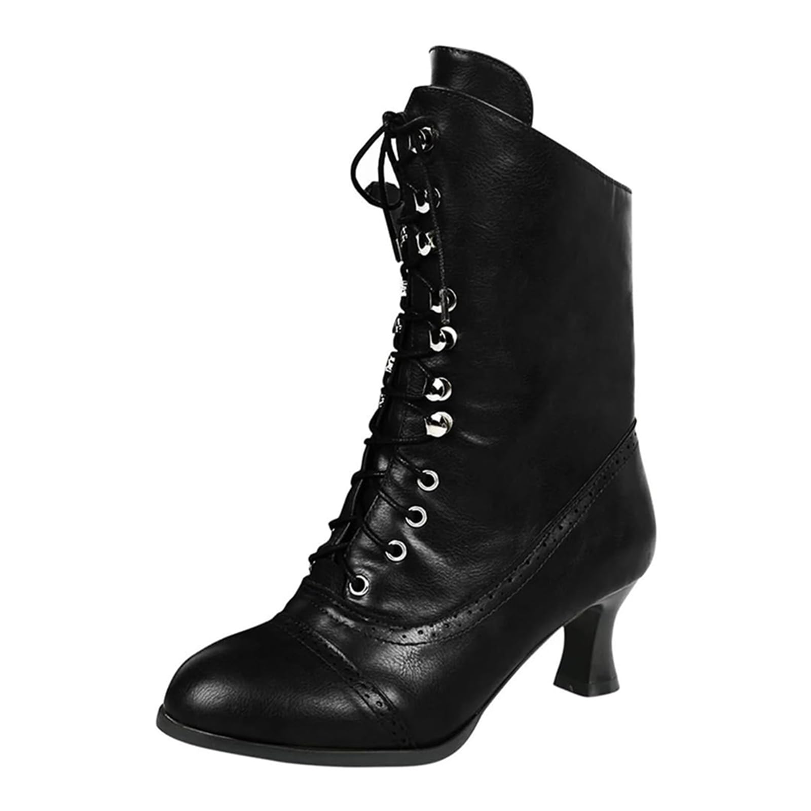 Women Retro Vintage Victorian Boots Comfortable Lace up Pointed Toe High Heel Booties Fall Winter Renaissance Kitten Heel