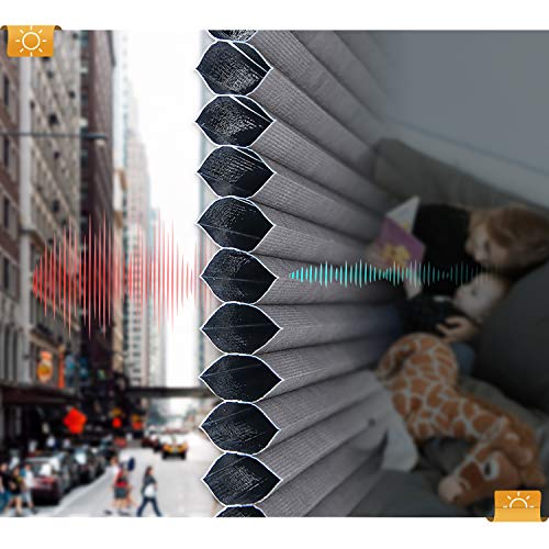 Cellular Honeycomb Blinds White Dark Gray Blackout 31" W X 64" H Single Cell Pleated Shades Cordless Room Darkening Inside & Outside Mount For Windows #TOP1