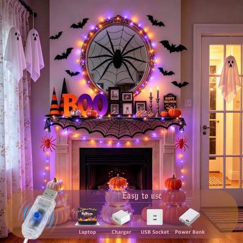 JMEXSUSS 100-Count 33' Orange & Purple Halloween Fairy Lights w/ Remote & Timer (USB) - image 2