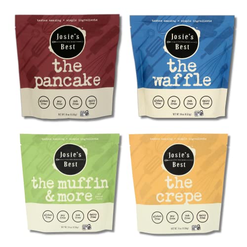 Josie's Best Gluten Free Mixes Variety Pack Of Certified Gluten Free Baking Mixes. Gf Pancake Mix, Gluten Free Waffle, Gluten Free Crepe Mix, & Gluten Free All Purpose Blend (Top 9+ Allergen Free) #TOP9