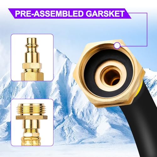 Image of RV Winterizing water Blowout kit: Lead-Free Brass Air Compressor Quick Connect Plug to 3 /4 inch Hose Blowout Adapter with Shut Off Valve for Camper Motorhome and Boat