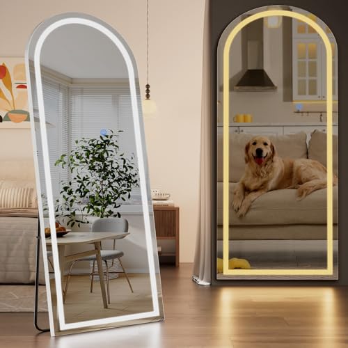 Image of Koonmi LED Full Length Mirror, 71 inchx32 inch Full Length Mirror with Lights, Lighted Floor Mirrors with Stand, Full Body Mirrors with Dimming & 3 Color Lightingfor Living Room Cloakroom, White