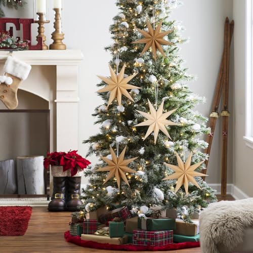 Image of 12 Inches 5 PCS Brown Paper Star Lanterns Hanging Khaki Stars Christmas Party Decorations Hanging Beige Lampshade Christmas Wedding Birthday Christmas Home Party Decorations (9 Pointed)