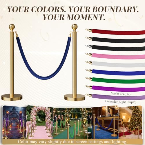 Image of 2PCS Blue Velvet Stanchion Ropes 5 Ft Crowd Control Ropes Barrier with Gold Hooks for Party Supplies,Photobooth Accessories, Prom,Birthday,Business,Wedding, Museums