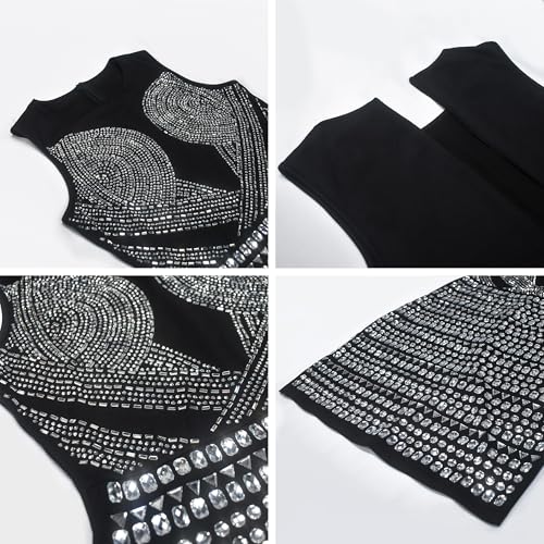 Image of PORRCEY Women's Sexy Elegant Rhinestone Mesh Party Club Night Mini Dress
