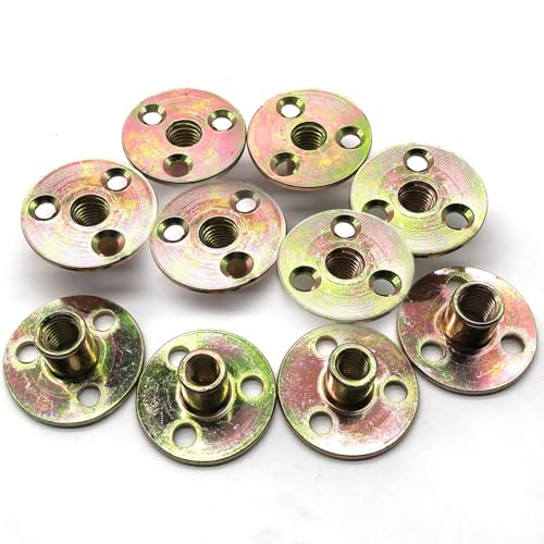 Xkzhrr 10 Piezas M10 Tuerca de Brida, Tuerca de Rosca Hembra de Acero Carbono Galvanizado, Herrajes para Muebles de Madera Dura y Blanda, Fijación de Conexión