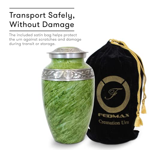 Urns for Ashes Adult Male or Female - Funeral and Memorial Cremation Urns for Human Ashes up to 200 lbs with Velvet Bag, Green