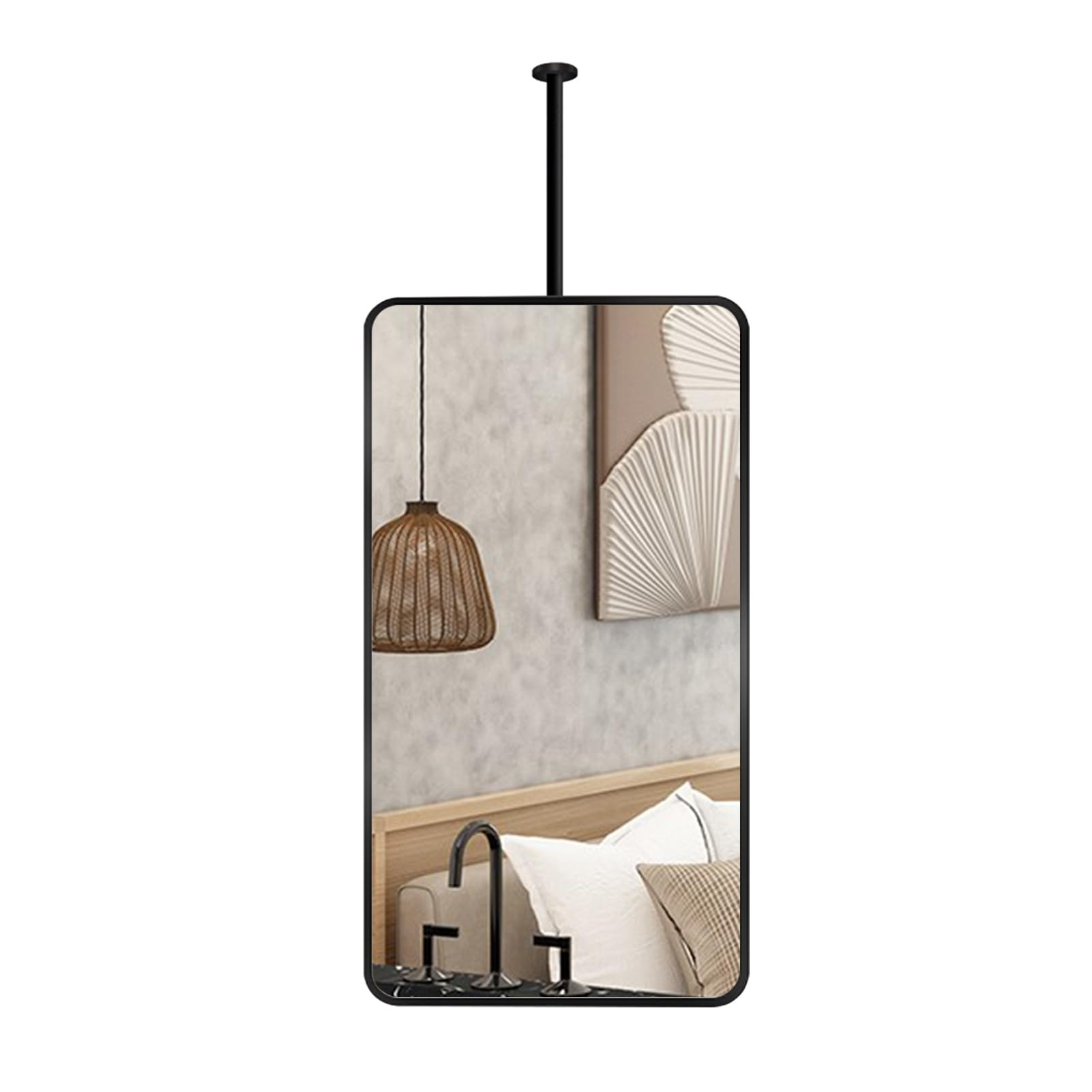 FGXHHS Large Rectangle Mirror with Black Metal Frame | Nordic Ceiling Hanging for Bathroom Washroom Shaving Decorative Simple Vanity Makeup Mirror(40cmx70cm)