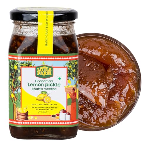 Image of THE LITTLE FARM CO Sweet & Sour Lemon Pickle - Nimbu ka Achar (450g) | Oil Free | Homestyle Khatta Meetha Nimbu Pickles | No Added Preservatives & Flavours | Traditional Recipe