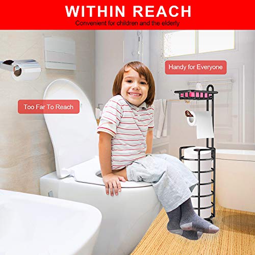 Auledio Toilet Paper Holder Stand Bathroom Tissue Dispenser Organizer Free Standing with Top Shelf Storage Mega Rolls/Phone Holder,Black