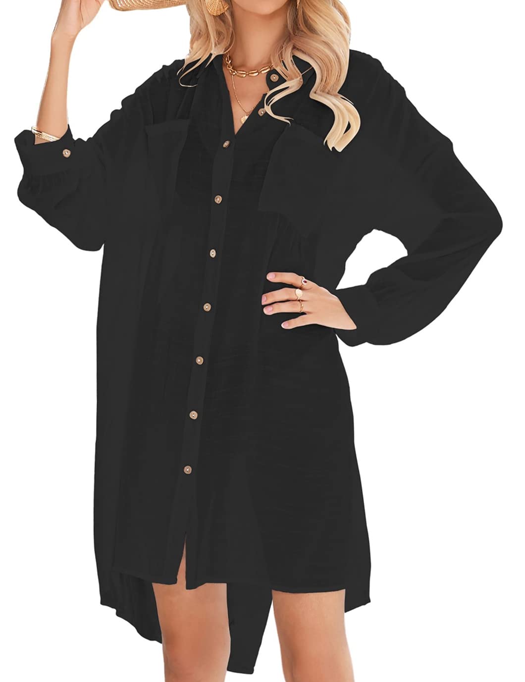 Eddoyee Summer Casual Swimsuit Cover Ups for Women Beach Shirt Tunic Dress