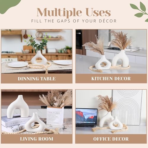 Image of PUREZENTO Abstract White Ceramic Donut Vase 5.4 & 7.7 Inch - Set of 2 | Decorative Unique Modern Vase for Dried Flowers & Pampas Grass | Vases for Modern Home Decor, Living Room, Office Decor Ideas