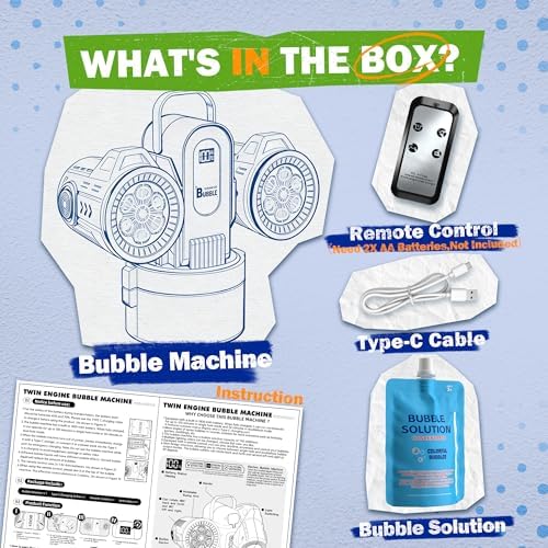 Dual-Engine Bubble Machine with Auto Rotation & RGB Lights & Remote Control,1800mA Type-C Rechargeable,700mL Tank,Bubble Maker for Kids, Party, Wedding, Backyard Outdoor Toy — view 7