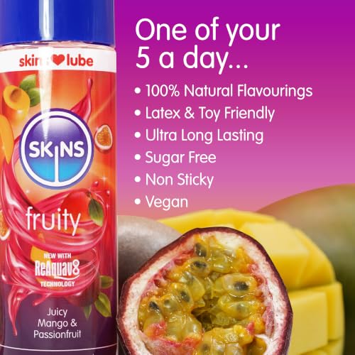 Image of Skins Mango & Passionfruit Flavoured Lube with ReAquav8 Technology - Water Based lube with Mango & Passionfruit Flavour - 4Oz