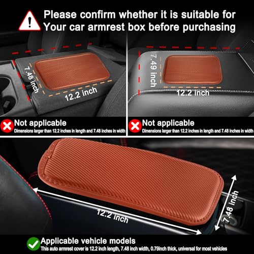 Amiss Car Center Console Pad, Universal Waterproof Car Armrest Seat Box Cover, Car Interior Accessories, Carbon Fiber PU Leather Auto Armrest Cover Protector for Most Vehicle, SUV, Truck, Car (Orange)