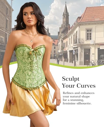 Vrapo Light Green Corset Top for Women | Overbust Lace Up Waist Cincher Shapewear Lingerie - Size XS - 4