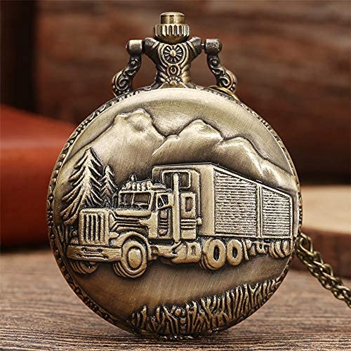 Vintage bronzen retro grote vrachtwagen bos boom zakhorloge met ketting voor auto vrachtwagenchauffeur zakhorloges - Afbeelding 3