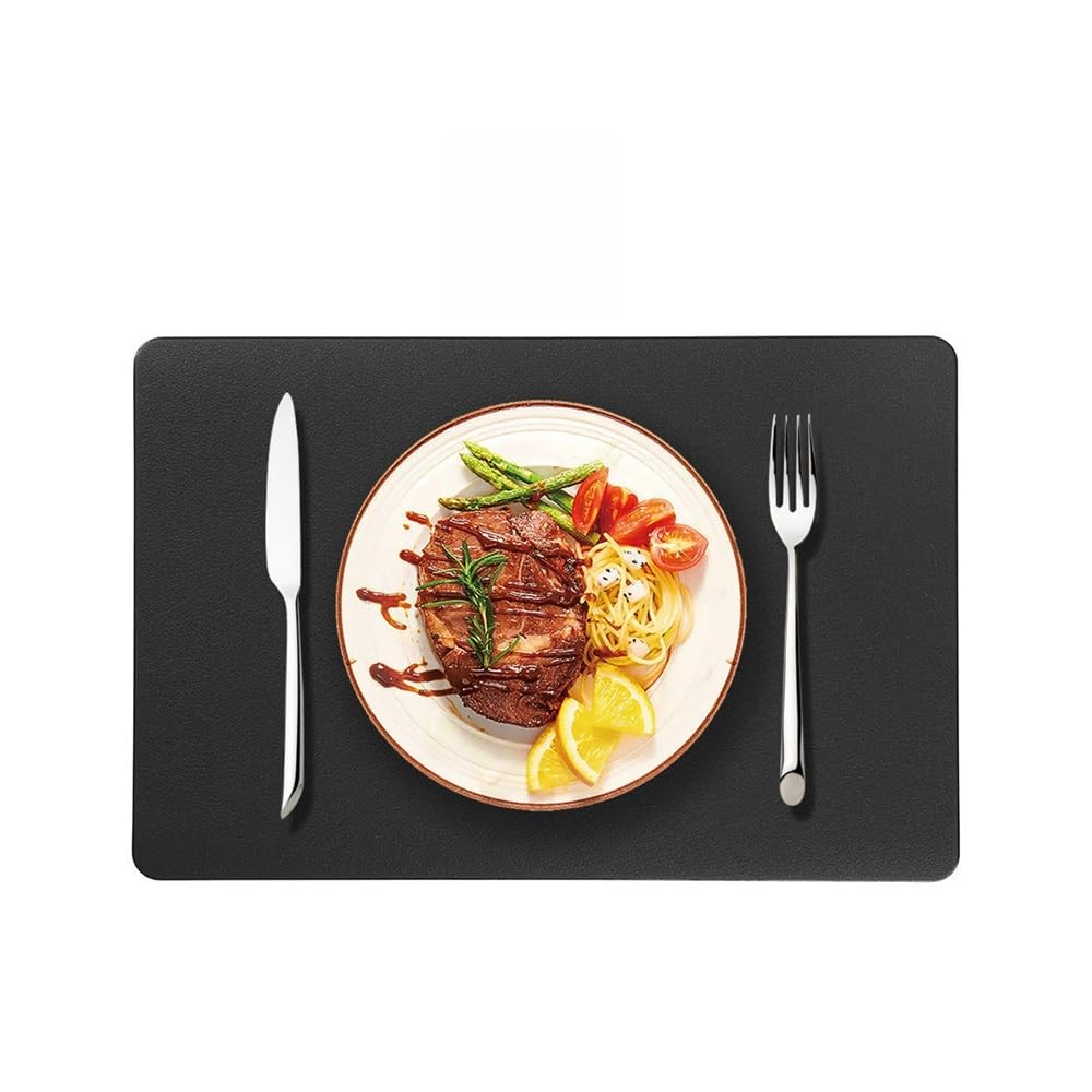 4PCS Solid Color Placemats 30x45cm PU Place Mats Wipeable Heat Resistant(Placemat-black)