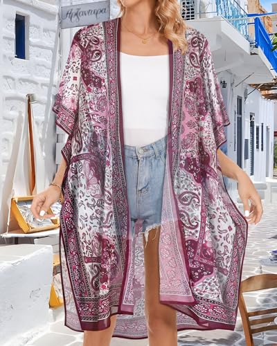 Image of Kimonos for Women Summer Cardigan Chiffon Floral Cover up Loose Casual Top Blouse