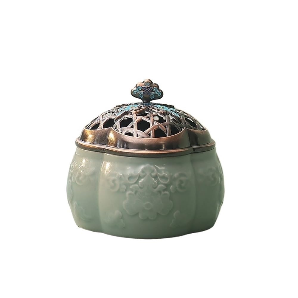 censer Small Handmade Ceramic Incense Burner With Alloy Lid For Indoor Holder Decoration