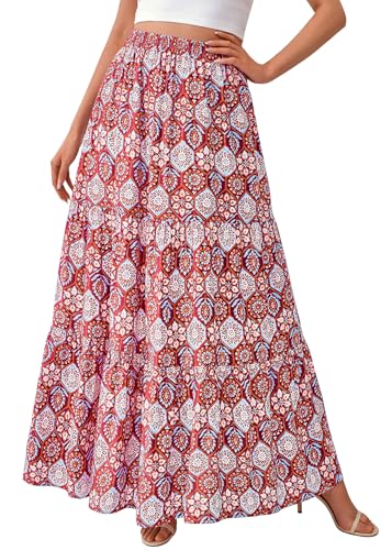 Image of KIRUNDO Maxi Skirts for Women Summer Boho Floral Long Skirt