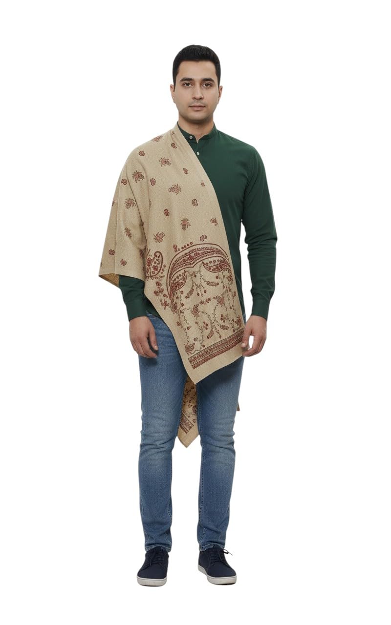 v vrinde Vrinde Beige Wool Printed Men's Shawl KA-SWL-09-picture-22