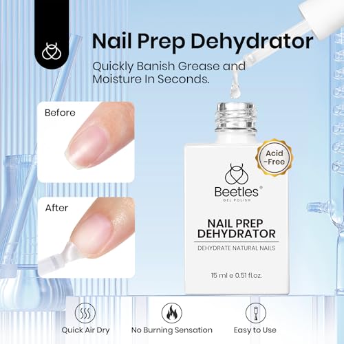 Image of Beetles 2Pcs 15ml Nail Dehydrator & Primer, Hema-Free Acidless Bonding Agent, No-Lift Prep for Gel Polish Acrylic, Long-Lasting Salon DIY Manicures