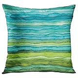 Golee Throw Pillow Cover Abstract Bright Blue and Green Waves Hand Drawn Stripped Watercolor Brush Dye Decorative Pillow Case Home Decor Square 18x18 Inches Pillowcase