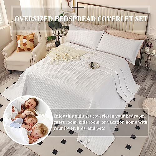 Ofixi Oversized California King Plus 120"X120" Quilt Set 3 Pieces Extra Large King Size Bedspreads Lightweight Summer Comforter Reversible Coverlet Bed Cover For All Season, White #TOP3