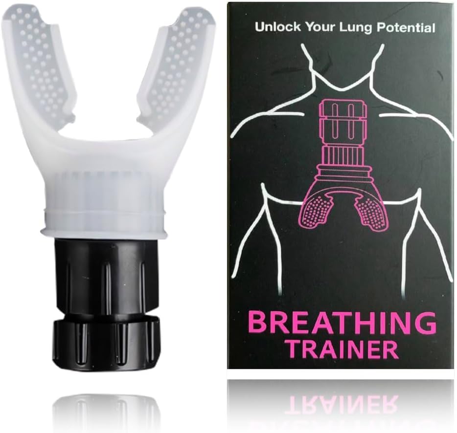 Breathing Trainer, Portable Respiratory Muscle Trainer with Adjustable Resistance, Compact Lung Exercise Device, Detachable for Easy Cleaning - White
