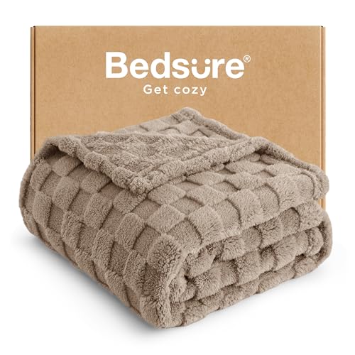 Bedsure GentleSoft Light Taupe Throw Blanket for Couch - Checkered Fleece Blankets Gifts for Women Men Girls, Cute Soft Cozy Throw for Bedroom Home Decor Gifts, 50x60 Inches