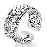 GAGAFEEL 999 Sterling Silver Lotus Open Rings for Women Men Valentines Ring Adjustable Vintage Floral Finger Ring Silver Birthday Party Wedding Jewelry Gift (Lotus-S999)