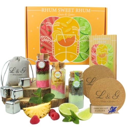 L&G – Rhum Sweet Rhum | Kit para Preparar Ron con 3 Mezclas Aromáticas, Cubitos de Acero y Accesorios | Set de Degustación de Ron para Regalo Hombre o Mujer | DIY