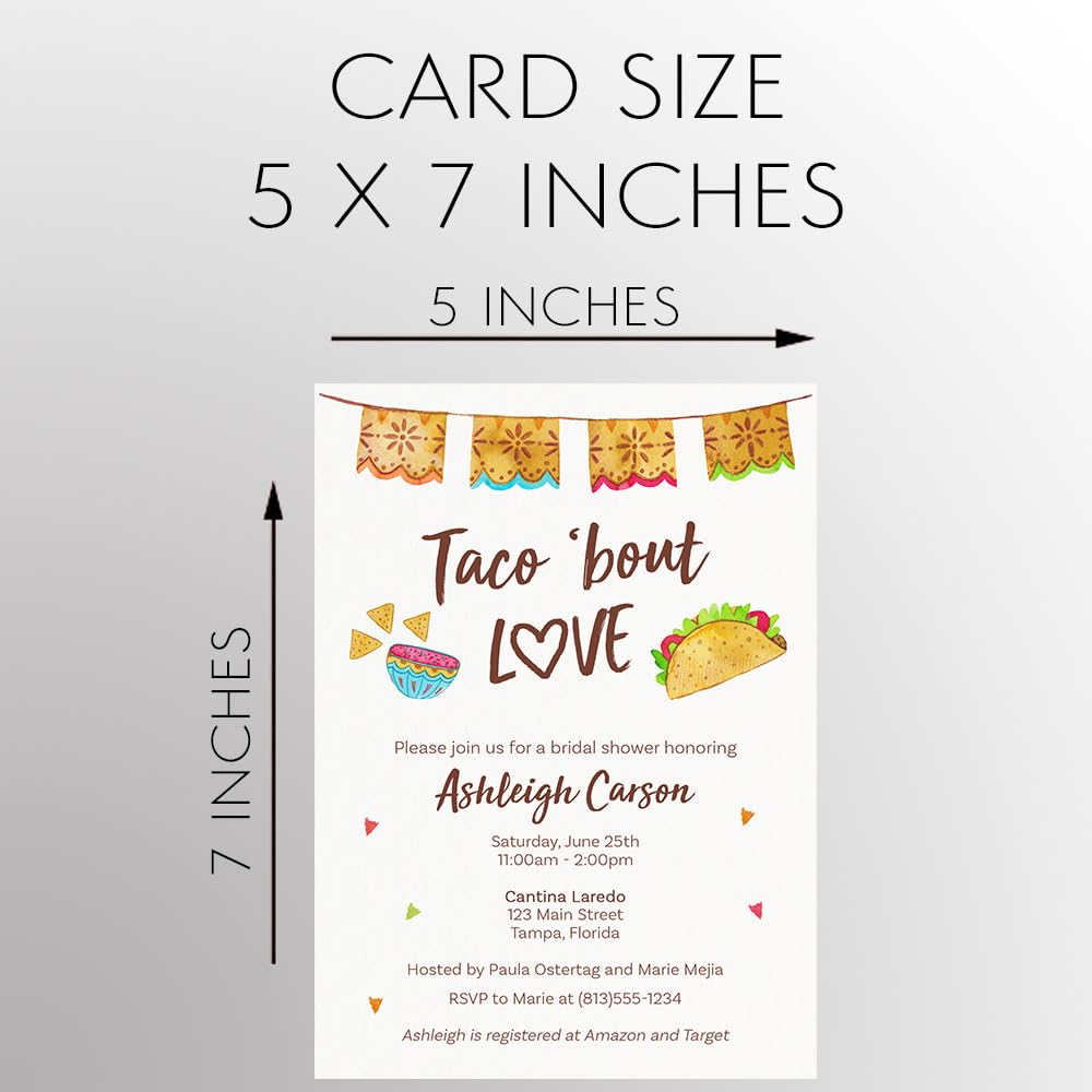 Taco Bridal Shower Invitations Fiesta Wedding Invite Taco Bout 'Bout Love Customizable Printed Personalized Cards (12 Count)