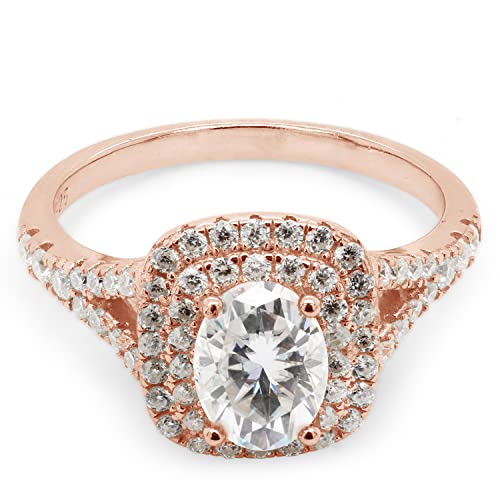 SAVEARTH DIAMONDS 1 1/2 ct. t.w Center 5X7MM Oval Cut Lab Created Moissanite Diamond Double Halo Engagement Ring For Women In 14k Gold Over Sterling Silver (VVS1 Clarity, 1.50 Cttw)3