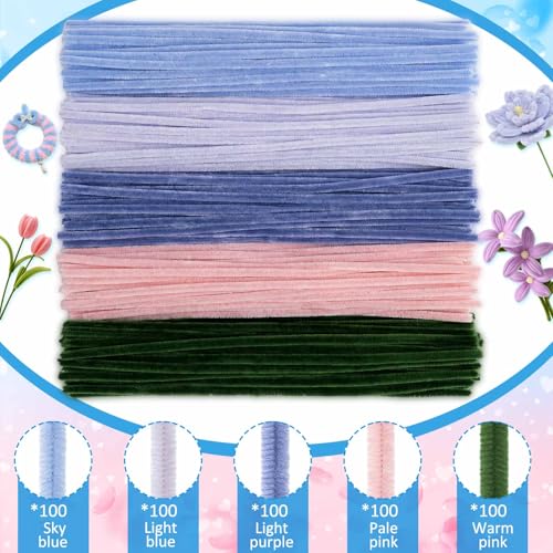 Image of Peryiter 500 Pcs Pipe Cleaners for DIY Flower Bouquets, Chenille Stems for Graduation Bouquet Crafts, Fuzzy Sticks for Handmade Flowers, DIY Gift, Art Projects(Blue & Pink & Green,12 Inch)