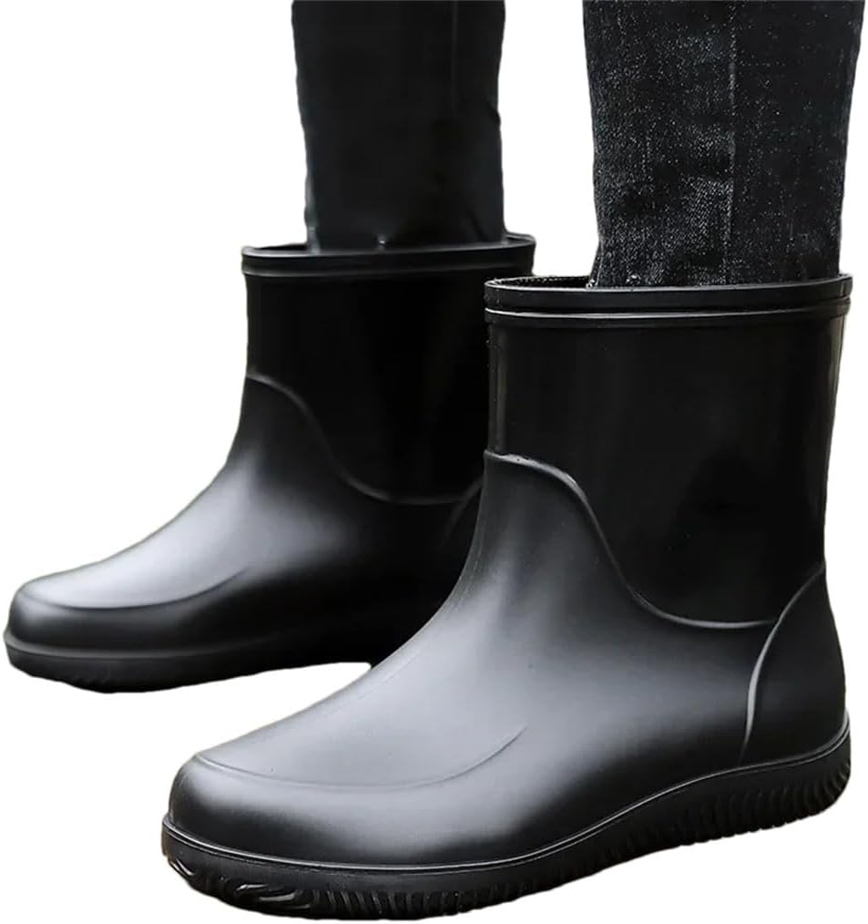 Men Rain Boots Non-Slip Light Hiking Rain Shoes Slip On Waterproof Outdoor Rubber Fishing Shoes Work Water Shoes