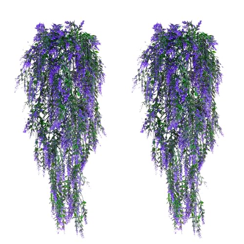 JSMTKJ 2 planta artificial colgantes reales al aire libre, resistentes, 77 cm, flores artificiales para balcón