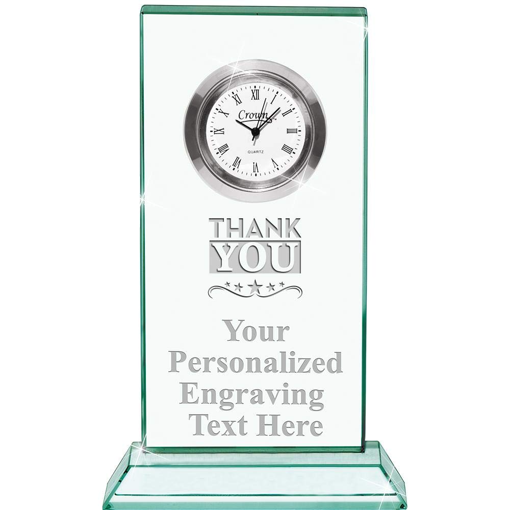 Crown Awards Thank You with Stars Jade Duo Crystal Clock with Engraving Included