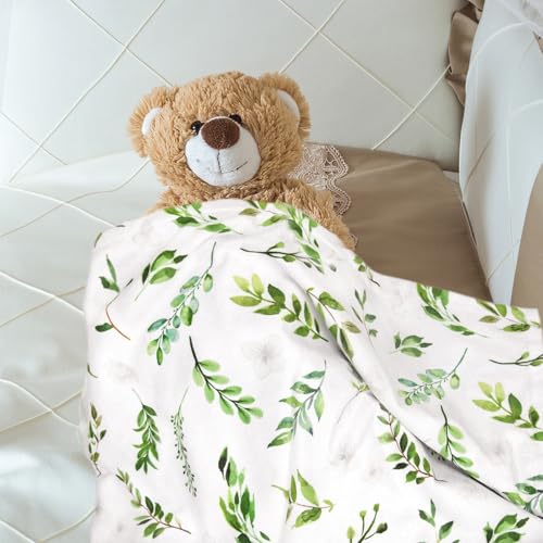 Image of BORITAR Floral Leaf Baby Blanket for Boys Girls Super Soft Double Layer Minky with Dotted Backing for Nursery Stroller Crib Bed Newborns Spring Summer Fresh Design 30 x 40 Inch(75x100cm)