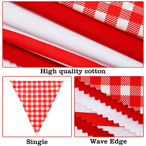 G2PLUS 12M Red and White Stripe Fabric Bunting, 42PCS Cloth Gingham Bunting, Cotton Stripe Banner Pennant - Image 3