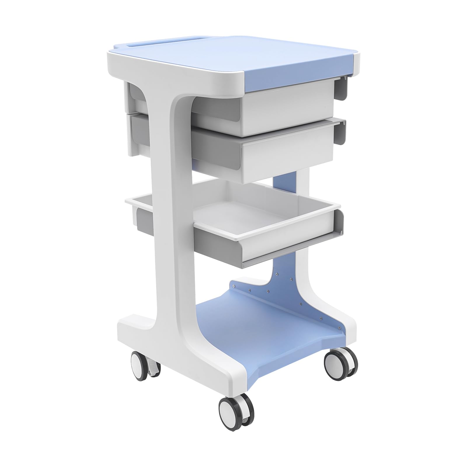 OUKANING Carrello medico con 2 cassetti, 41 x 41 x 67 cm, carrello da 50 kg, con vano portaoggetti, carrello per cosmetici, 4 ruote universali per parrucchiere, colore blu